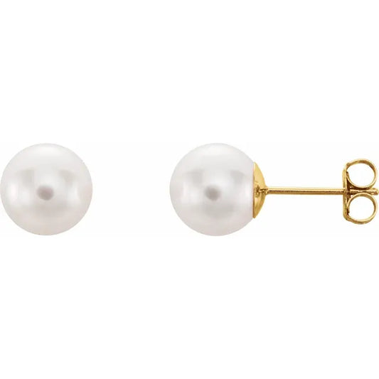 8 mm cultured Akoya pearl stud earrings in 14K yellow gold with friction back posts