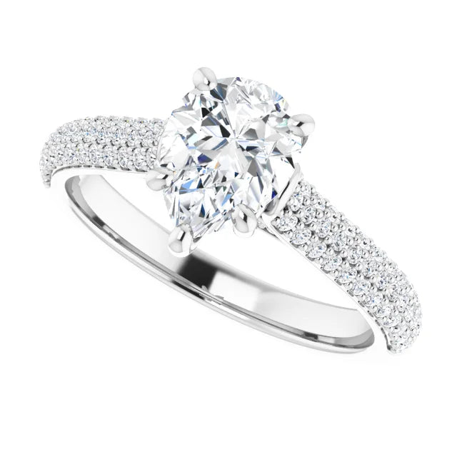 Sideway Picture for 1 CT Hidden Halo Accented Shank Pear Solitaire Set in white gold or platinum 