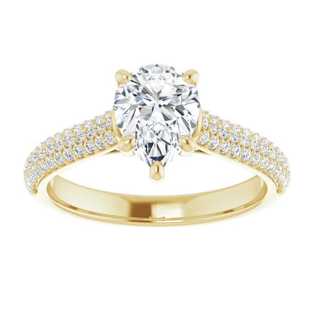 1 CT Hidden Halo Accented Shank Pear Solitaire 