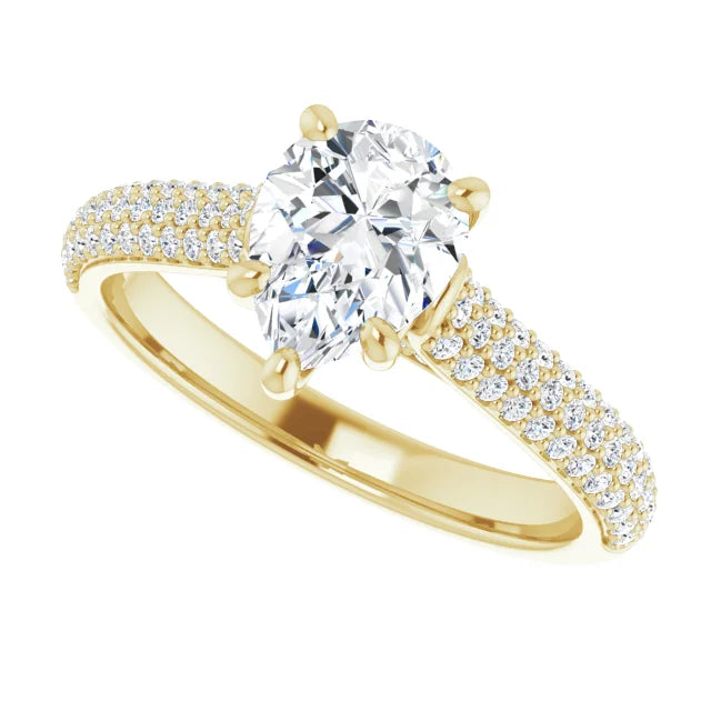 Sideway Picture for 1 CT Hidden Halo Accented Shank Pear Solitaire Set in Yellow Gold 