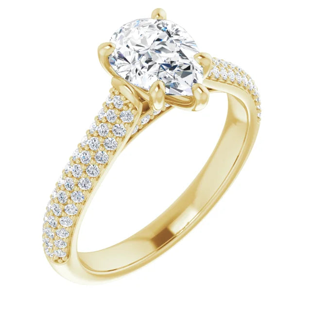 Side View for 1 CT Hidden Halo Accented Shank Pear Solitaire Set in Yellow Gold