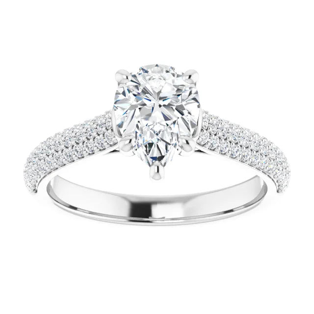 1 CT Hidden Halo Accented Shank Pear Solitaire Set in white gold or platinum 