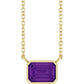 Yellow Gold Amethyst Bezel Set Emerald Cut Birthstone Necklace 