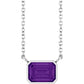 White gold Amethyst Bezel Set Emerald Cut Birthstone Necklace 