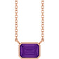 Rose Gold Amethyst Bezel Set Emerald Cut Birthstone Necklace 