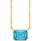 Yellow Gold Aquamarine Bezel Set Emerald Cut Birthstone Necklace 