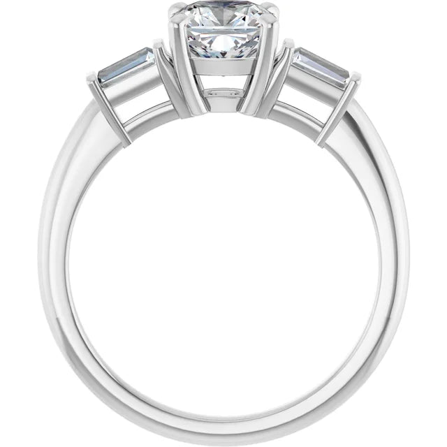 1 CT Cushion and tapered Baguette 3-Stone Diamond Engagement Ring  Set in white gold or platinum Showing under gallery 