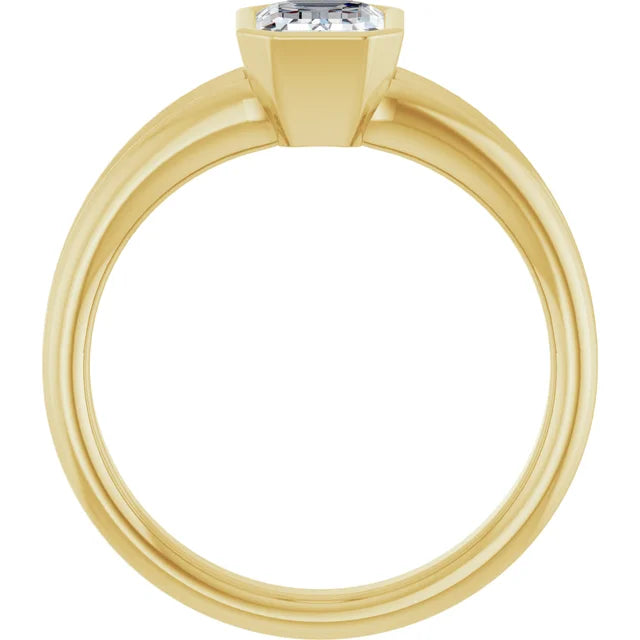 1 CT Bezel Set Split Shank Emerald Cut Diamond Engagement Ring Set in Yellow Gold showing under gallery 