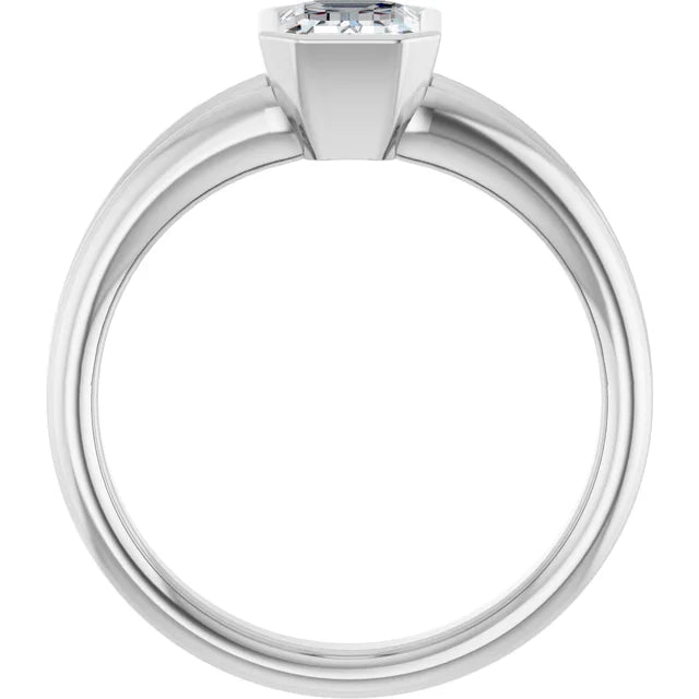 1 CT Bezel Set Split Shank Emerald Cut Diamond Engagement Ring Set in white gold or platinum showing under gallery 