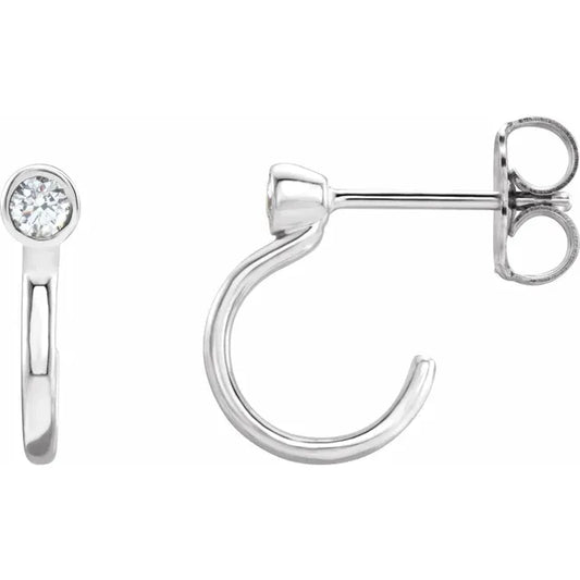 2 MM Bezel Curve Diamond Hoop Earrings   Set in white gold or platinum