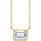 Yellow Gold Bezel Set Emerald Cut Diamond Birthstone Necklace 