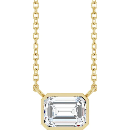 Yellow Gold Bezel Set Emerald Cut Diamond Birthstone Necklace 