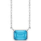 White Gold Aquamarine Bezel Set Emerald Cut Birthstone Necklace