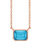 Rose Gold Aquamarine Bezel Set Emerald Cut Birthstone Necklace