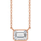 Rose Gold Bezel Set Emerald Cut Diamond Birthstone Necklace 