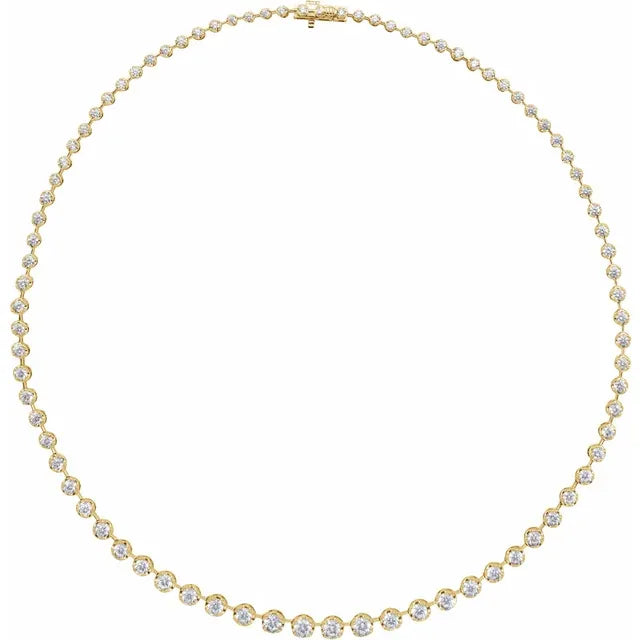 Bezel set Diamond Tennis Necklace in Yellow gold 