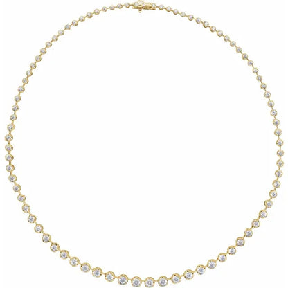 Bezel set Diamond Tennis Necklace in Yellow gold 