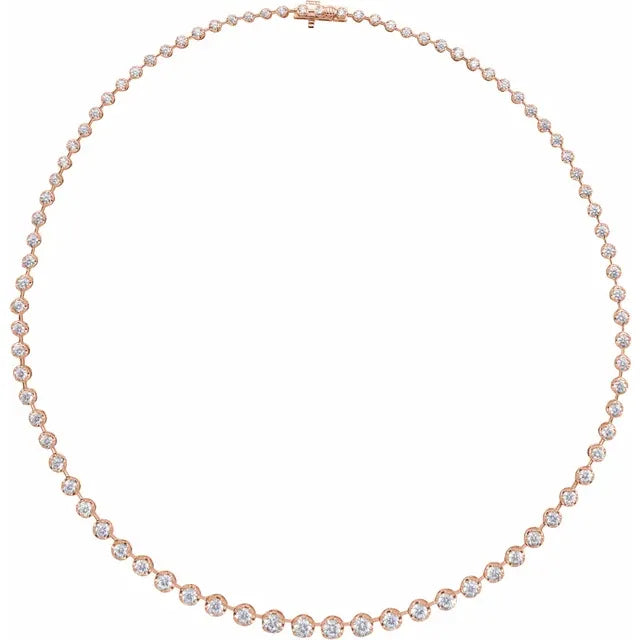 Bezel set Diamond Tennis Necklace in Rose gold 