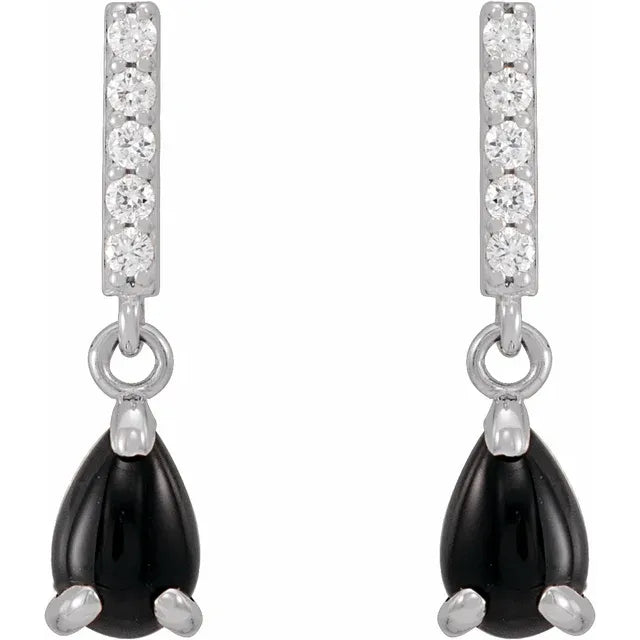 Natural Black Onyx and Natural Diamond Earrings white gold