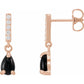 Natural Black Onyx and Natural Diamond Earrings rose gold showing post 