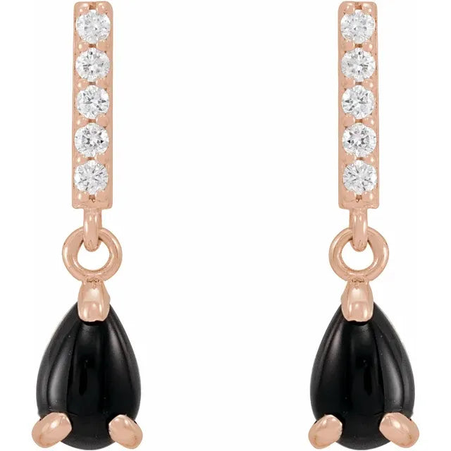 Natural Black Onyx and Natural Diamond Earrings Rose gold