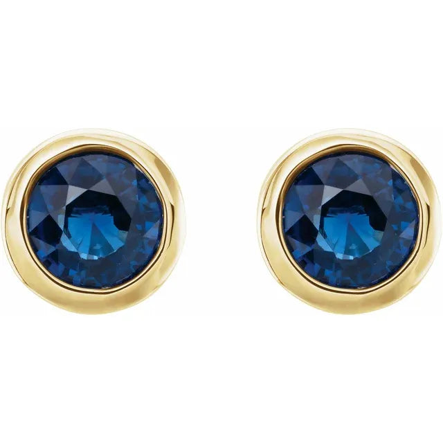 Yellow Gold Blue Sapphire Bezel-Set Earrings