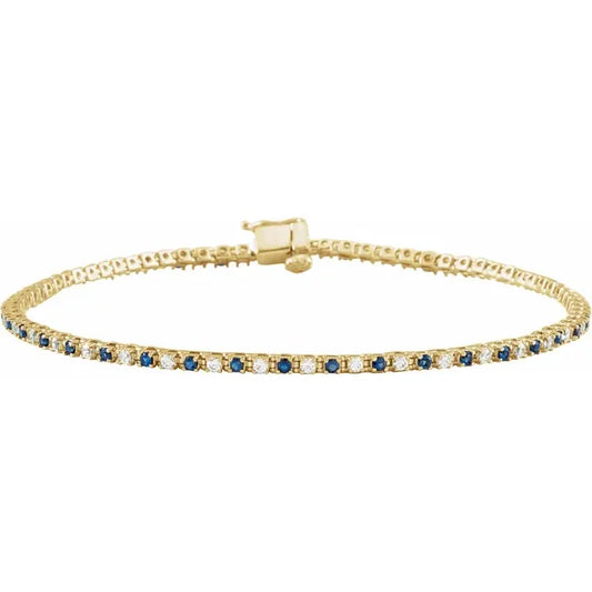 Blue Sapphire & Natural Diamond Tennis Bracelet made in yellow gold 