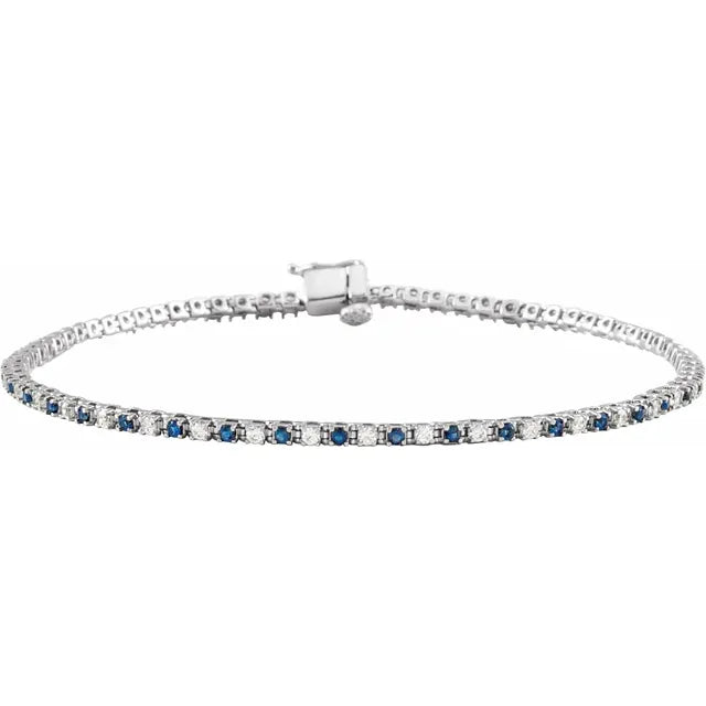 Blue Sapphire & Natural Diamond Tennis Bracelet made in white gold 