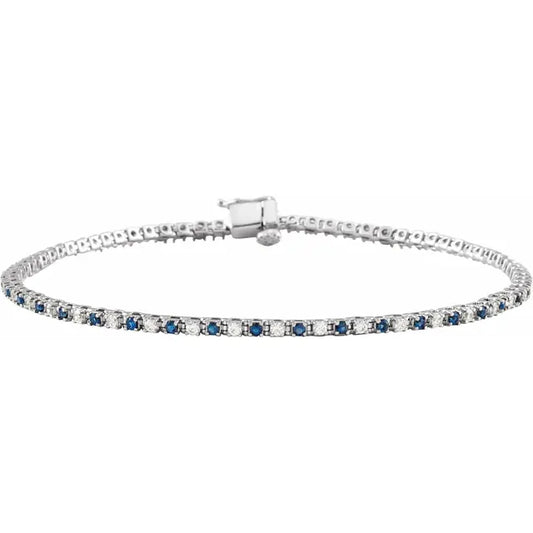 Blue Sapphire & Natural Diamond Tennis Bracelet made in white gold 