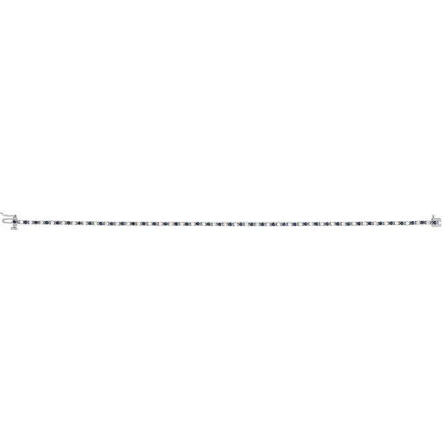 Blue Sapphire & Natural Diamond Tennis Bracelet in white gold show full length 