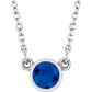 White gold Blue Sapphire Birthstone Bezel set Solitaire Necklace 