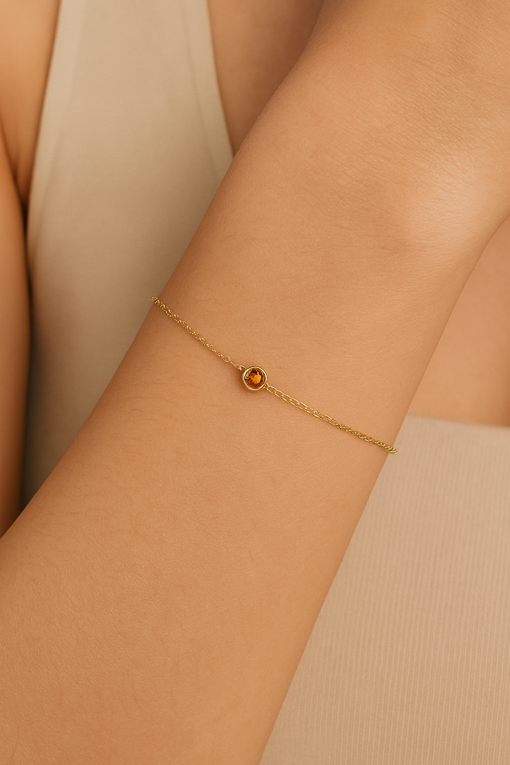 14K Gold Birthstone Bracelet – 3 MM Natural Gemstone