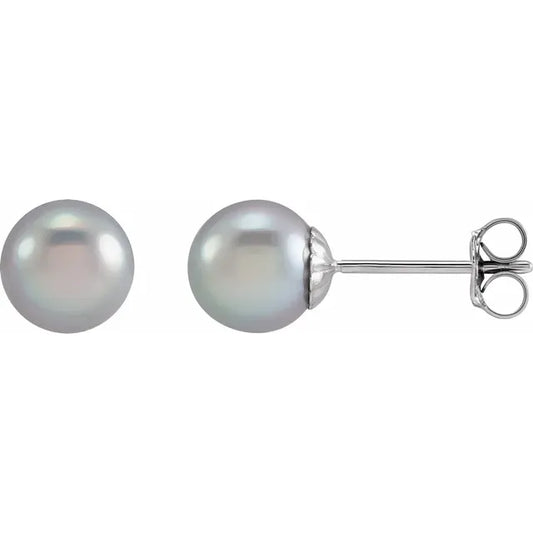 14K White Gold Cultured Gray Freshwater Pearl Stud Earrings