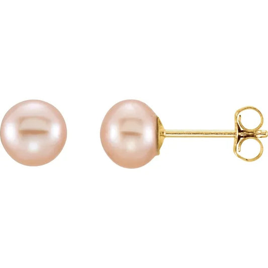 14K Yellow Gold Cultured Pink Freshwater Pearl Earrings