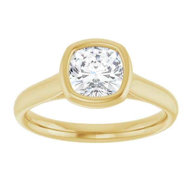 1 CT Bezel Set Cushion Cut Diamond Engagement Ring 