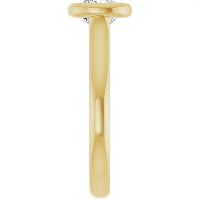 1 CT Bezel Set Cushion Cut Diamond Engagement Ring Set in Yellow Gold showing the shank from the side