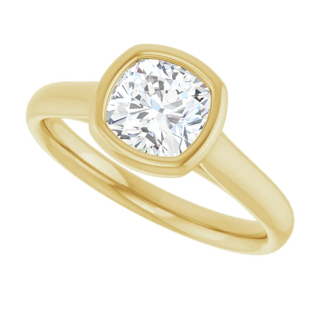 Sideway Picture for 1 CT Bezel Set Cushion Cut Diamond Engagement Ring Set in Yellow Gold