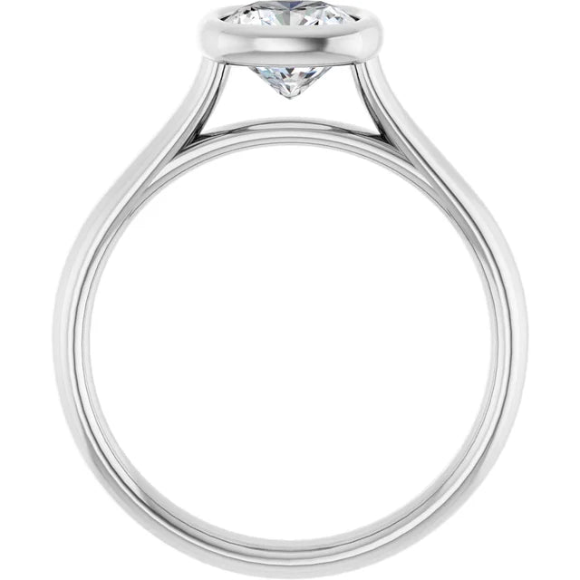 1 CT Bezel Set Cushion Cut Diamond Engagement Ring Set in white gold or platinum showing under gallery 