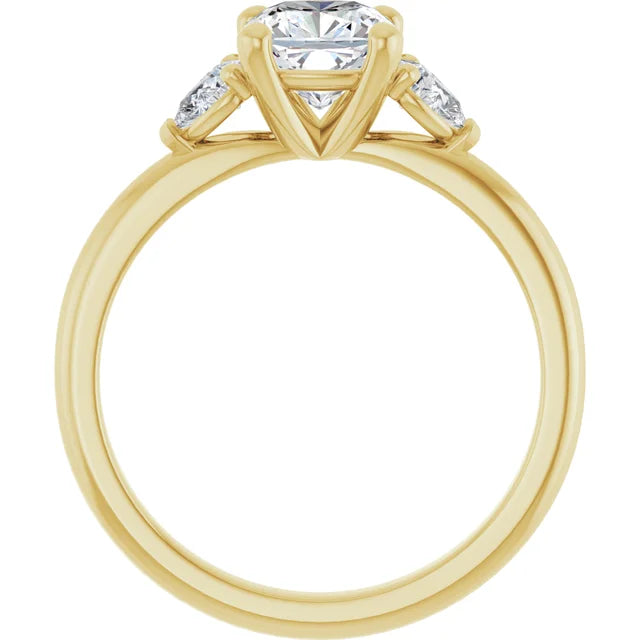 1 CT Cushion & Pear three Stone Diamond Engagement Ring Set in Yellow Gold show under gallery 