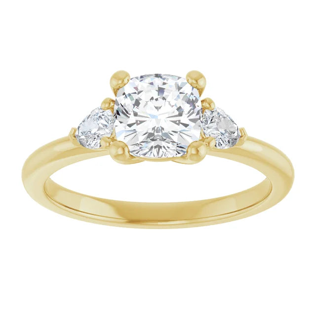 1 CT Cushion & Pear three Stone Diamond Engagement Ring 