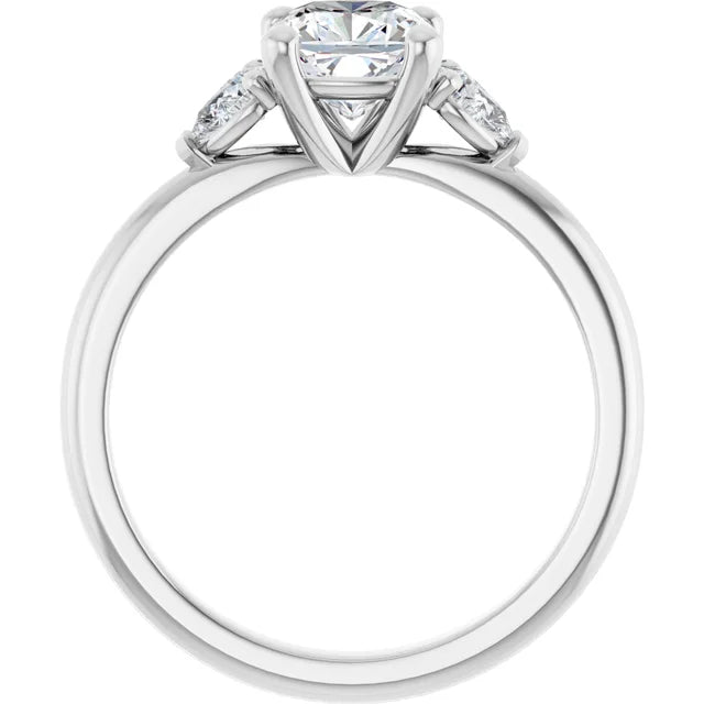 1 CT Cushion & Pear three Stone Diamond Engagement Ring Set in white gold or platinum Showing under gallery 
