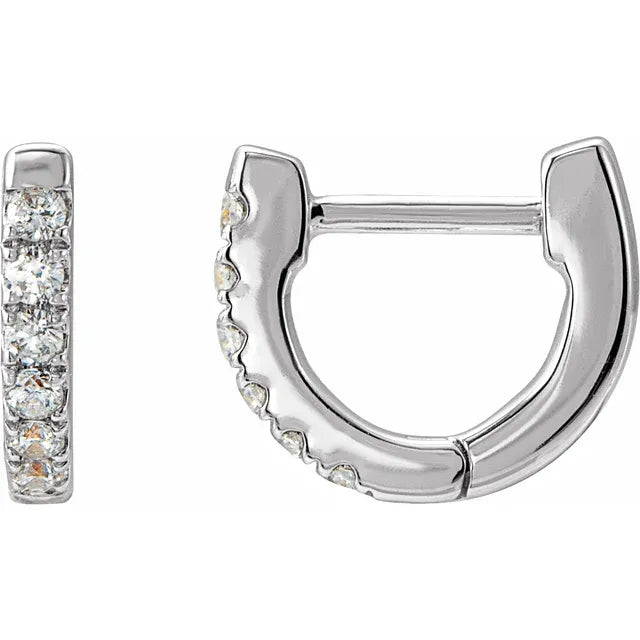 14K White gold  1/8 CTW Natural Diamond Hoop Earrings