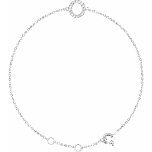 Delicate diamond initial letter O bracelet in solid 14K white gold chain