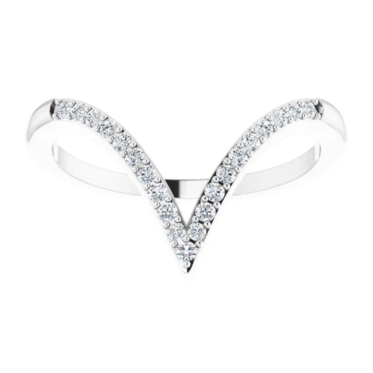 Elegant V-shaped 1/6 CTW natural diamond wedding ring in 14K White gold, stackable design.