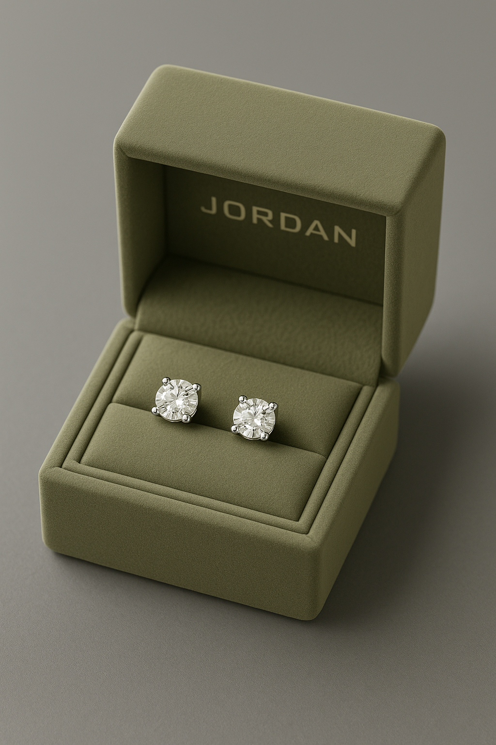 Classic White Gold 4-prong round diamond stud earrings presented in branded gift box — ready to gift