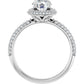 Double halo round diamond engagement ring with claw prongs and bead-set accent diamonds set in 14K White gold showing under gallery 