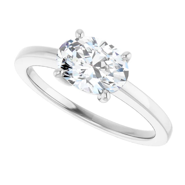 Sideway Picture for 1 CT East west Oval Shape Diamond Engagement Ring set in Platinum 