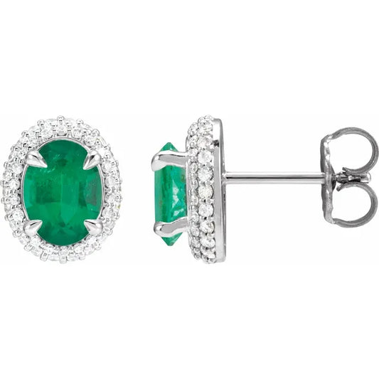 Diamond-Crowned Emerald Studs