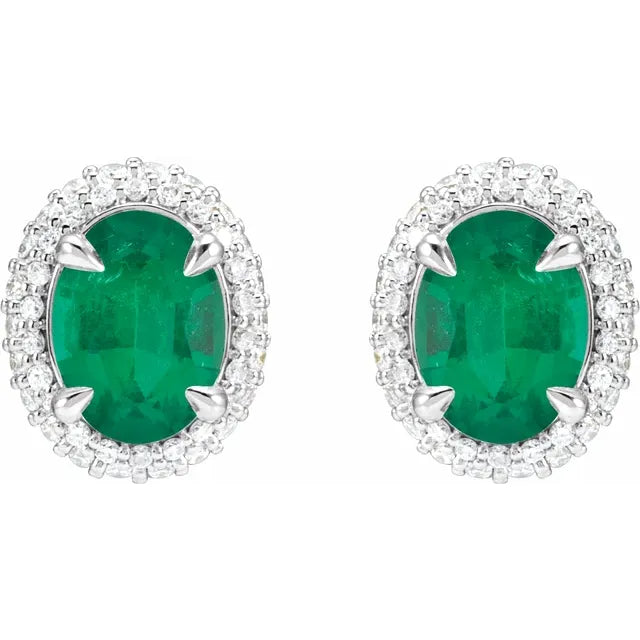 Diamond-Crowned Emerald Studs