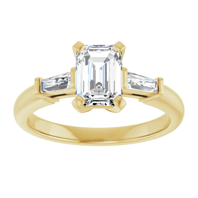 1 CT Emerald Cut and Tapered baguette Diamond Engagement Ring  
